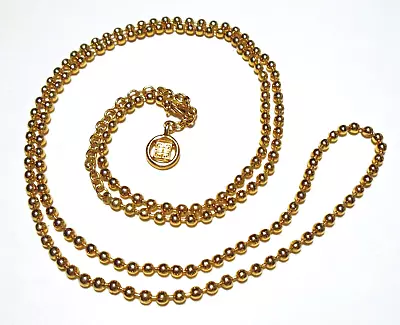 Vintage GIVENCHY 80's CHAIN Gold Plated 34  BEADED BALL NECKLACE • $58