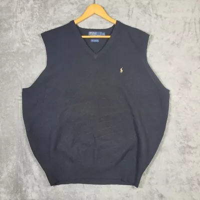 Vtg Polo Ralph Lauren Lambswool Sweater Vest Black Mens 2XL • $24.99