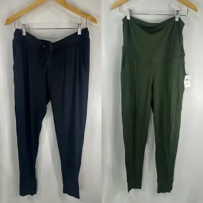 New Pea In The Pod Medium Maternity Black Jogger Olive Food Over Ankle Pants Lot • $48