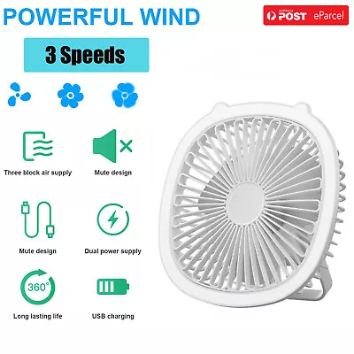 $19.99 • Buy Rechargeable LED HANGING Desk Fan Small Quiet USB Powered Portable Table Fan AU