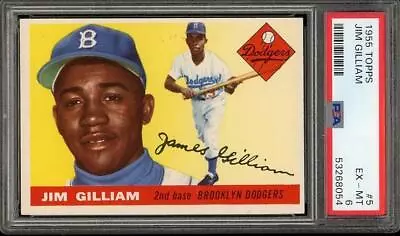 1955 Topps #5 Jim Gilliam - Brooklyn Dodgers - PSA 6 EX-MT • $70