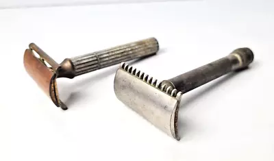 Two Vintage Gillette Safety Razors Brass/Gold Tone And Silver Tone Showing Wear • $54.95