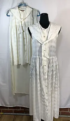 $32 • Buy Vintage 90s Storybook Heirlooms Mother Daughter Ivory Sailor Dress Set Sz 8 & 4
