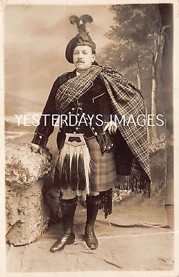 Fine Looking Man Dressed Highlander Fashion Kilt Sporran Studio Postcard (1) • £36.50