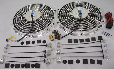 $87.65 • Buy Dual 12  Universal Chrome Electric Radiator Cooling Fans Thermostat Install Kit