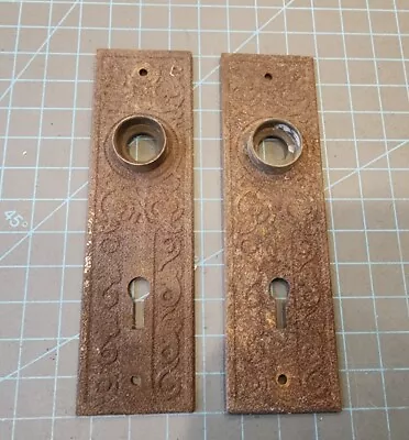 Pair Vintage Door Plate Backplate Small Ornate Victorian Rusty - Set Of 2 - L • $19.95