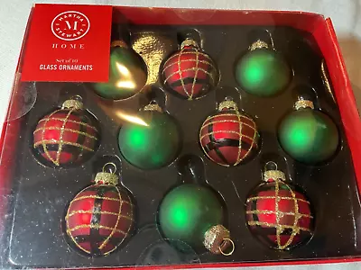 Martha Stewart Glass Ornaments Red Green  1 1/2 Inches Glittered Nip • $19.99