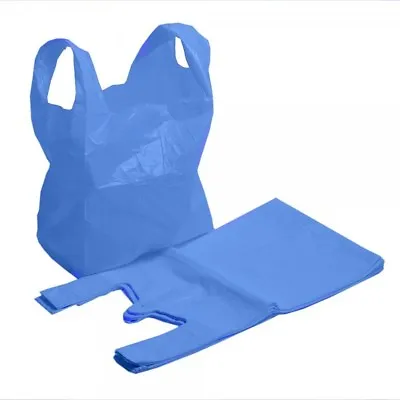 £5.95 • Buy STRONG QUALITY Blue Plastic Vest Carrier Bags 11x17x21  Shopping Takeaways 18mu