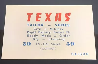 *SUPER RARE* Vietnam Store Texas Tailor-Shoes Business Card Tu~Do Street Saigon • $20