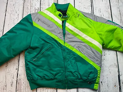 Vintage Arctic Cat Jacket Large T Racer Green Silver 1970-80s Snowmobile • $119.95