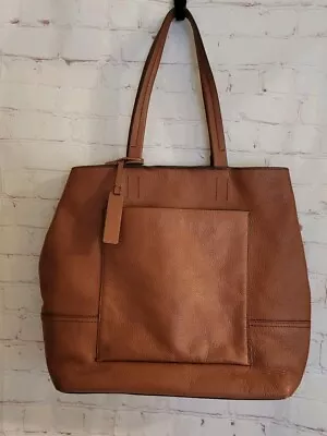 J.Crew  All Day  Cognac Brown Pebbled Grain Leather Tall Totebag MSRP $275 • $59.99