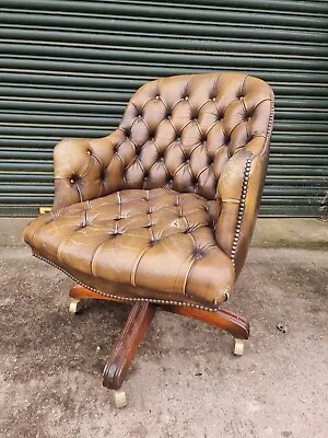 £235 • Buy Vintage Style Tan Brown Leather Chesterfield Captains Chair, Directors Chair
