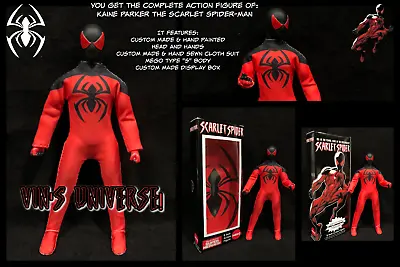 Custom Made 8  Mego Spiderman Kaine Parker Scarlet Spide Action Figure & Box • $149.99