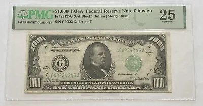 $1000 1934A Chicago Federal Reserve Bank Note Currency Bill PMG Graded VF25 1000 • $3799.95