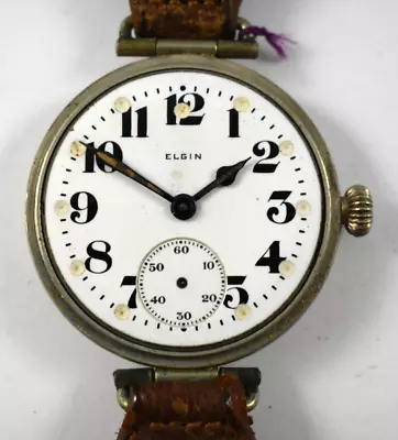 Vintage Elgin Rare 6s Trench Military Wrist Watch W/Orig Band No Bezel! Lot.x • $499.99