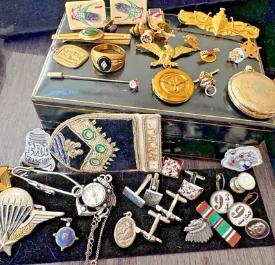 Lot Mens Jewelry Military Tie Pins Cuff Links Medals Watch More • $7.60