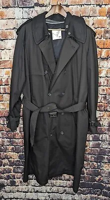 Vintage John Weitz Black Long Full Length Trench Over Coat Duster Mens 44 Wool L • $99.99