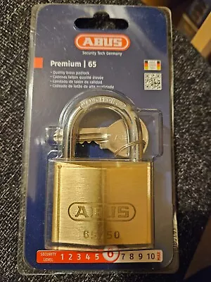 ABUS Premium 65 Quality Solid Brass Padlock & 2 Keys Hardened Steel Shackle • £15.99