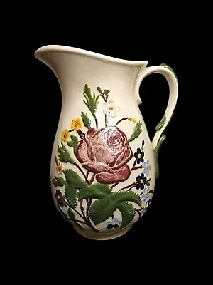 Vintage Atlantic Mold 8 1/2  Pitcher Vase Cabbage Rose Hand Painted  • $16