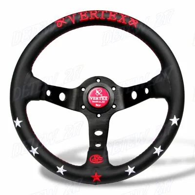 7stars 330mm Vertex Leather Deep Dish Steering Wheel Red Stitch For OMP MOMO Rac • $75.88