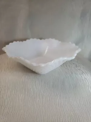 Diamond Square Ruffled Edge Milk Glass Candy Or Catch All Dish Shallow Hobnail • $8.50