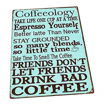 Coffeeology Turquoise Metal Sign Coffee Lovers Kitchen Decor Cafe Decor • $28.54