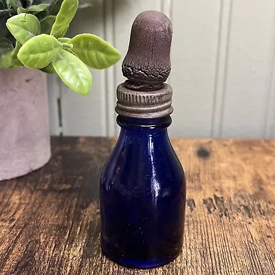 Antique Vicks Cobalt Blue 3  Medicine Bottle W Original Dropper • $18