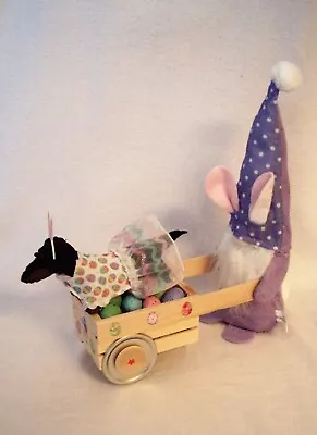 Dachshund  Black Tan Felt Sculpture & Easter Bunny Gnome Egg Cart Spring Décor • $38