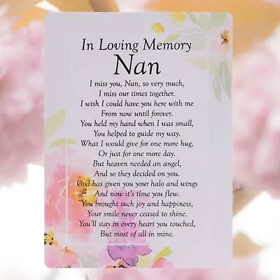 In Loving Memory Nan Graveside Waterproof Memorial Card Sentiment Poem Tribute • £2.99