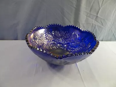 L.G. Wright Blue Carnival Glass Large Bowl W/ 3 Three Fruits Design 10 1/2  • $19.99