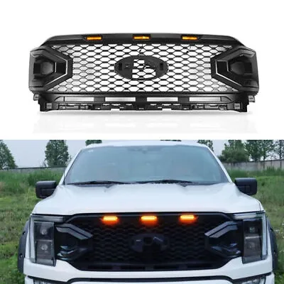 Front Bumper Upper Grille Raptor Style W/LED Fits For 2021-2023 F150 Matte Black • $160.61