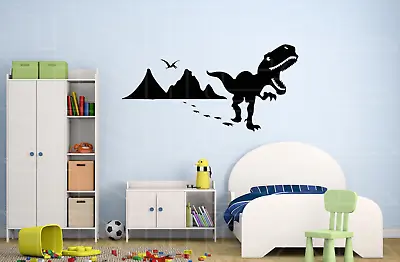 T-Rex Dinosaurs Scene Mountains - Vinyl Kids Room Home Wall Decor Decal Sticker • $9.43