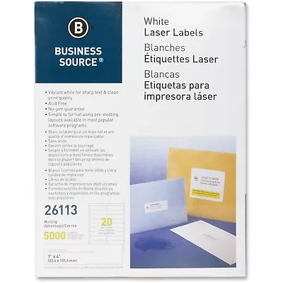 Business Source Mailing Labels Laser 1 X4  5000/PK White 26113 • $31.94