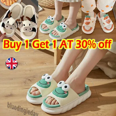 Kawaii Cow Frog Slippers Cute Cow House Animal Slippers For Adults Home Shoes • £11.39