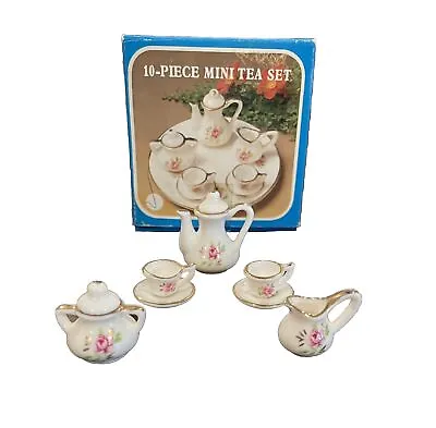 Vintage 1995 Miniature China Tea Set Purchased In Booger Hollow Arkansas • $10