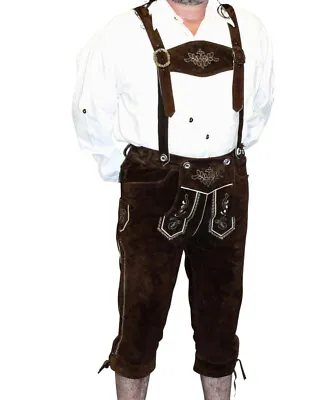 Brown Leather Lederhosen Short Pants German Oktoberfest Bundhosen M L XL 2XL 3XL • $149
