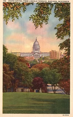 Postcard WI Madison State Capitol From Lincoln Terrace Linen Vintage PC J3645 • $0.47