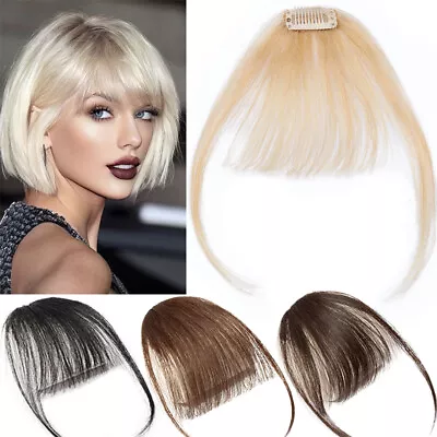 Clip In Bangs 100% Real Remy Human Hair Extensions Thick/Air Fringe Neat Bang • $11.29