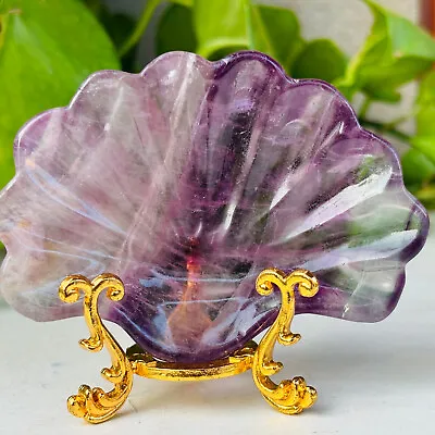 167g Natural Rainbow Fluorite Quartz Carved Crystal Shell Shape Bowl Healing • $3.53