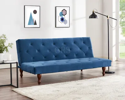 £179.99 • Buy 3 Seater Sofa Bed Blue Green Velvet Recline Sofabed Clic Clac Button Back Tufted