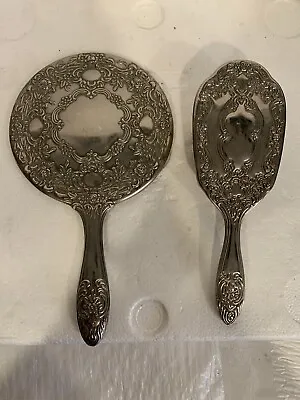 Vntg Silver Plated Mirror & Brush Ornate Vanity Set Godinger See All Photos NICE • $15