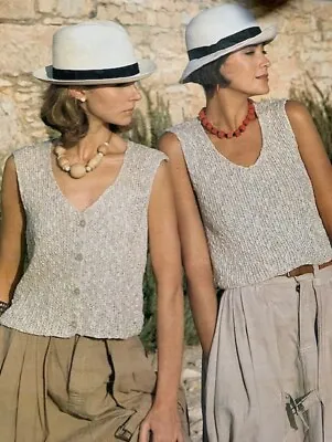 £2 • Buy Ls058 Knitting Pattern Ladies Easy Knit Cool Linen Waistcoat & Top Size 32 To 38