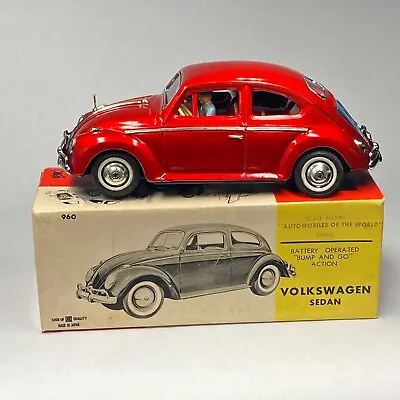 Vintage 1960s RED 10” Bandai Bump & Go Volkswagen Sedan Beetle VW Tin Bug  • $274.45