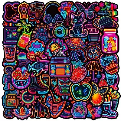 50PCS Neon Sign Stickers Bomb Graffiti Decal Pack Laptop Car Luggage Skateboard • £3.88