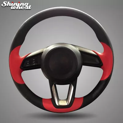 Black Red Leather Steering Wheel Cover For Mazda 3 CX-5 2017 Mazda CX-9 2016-17 • $70.60