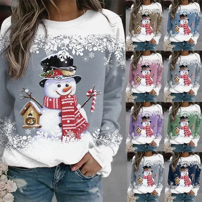 $29.50 • Buy Christmas Snowman Printed Panel Loose Sweater For Womens
