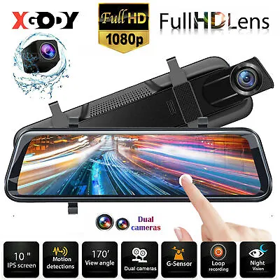 $74.99 • Buy XGODY 10  Car Dash Camera Video Reversing Recorder Front 1080P & Rear 1080P Cam