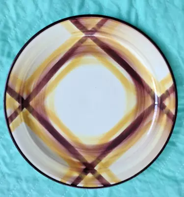 Vernon Vernonware Dinner Plate 10 1/2  Organdie Plaid Yellow BrownTrim 1937-1958 • $10