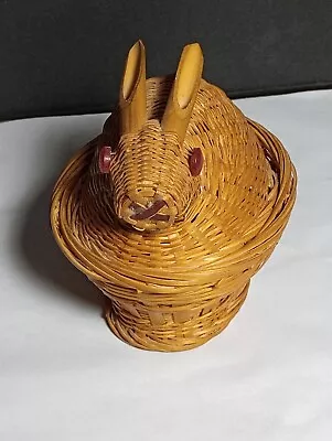 Vtg Bunny Rabbit Easter Basket Rattan - Wicker  • $13.99