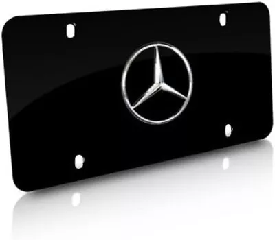 Mercedes-Benz Chrome Star Logo On Black Steel License Plate 2 Pcs. New • $65